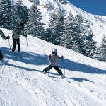 A family skiing in Park City