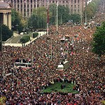 GENERAL VIEW OF OPPOSITION RALLY OUTSIDE YUGOSLAV PARLIAMENT BUILDING IN BELGRADE