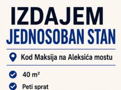 Izdaje se jednosoban stan kod Maksija na Aleksića mostu